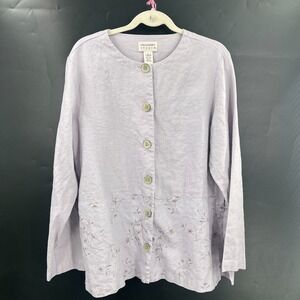 Vintage Freeport Studio linen lagenlook button front floral boho earthy lilac L
